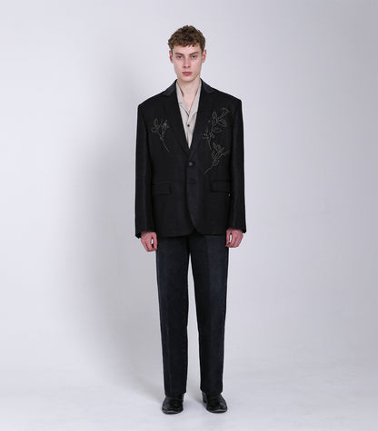 SCULPTURE JACKET - BLACK LINEN(EMBROIDERY) - TANAKA