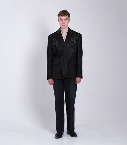 SCULPTURE JACKET - BLACK LINEN(EMBROIDERY) - TANAKA