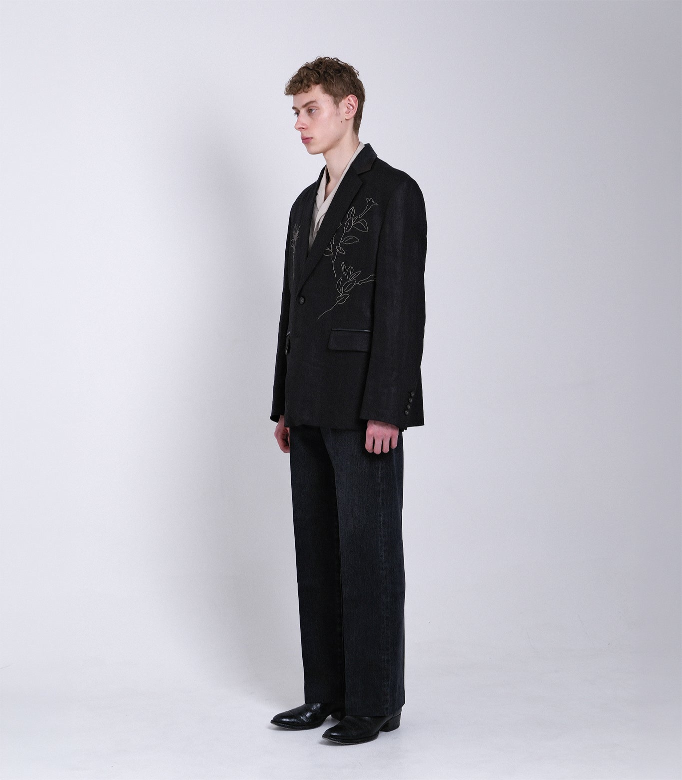 SCULPTURE JACKET - BLACK LINEN(EMBROIDERY) - TANAKA