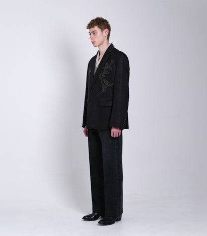 SCULPTURE JACKET - BLACK LINEN(EMBROIDERY) - TANAKA