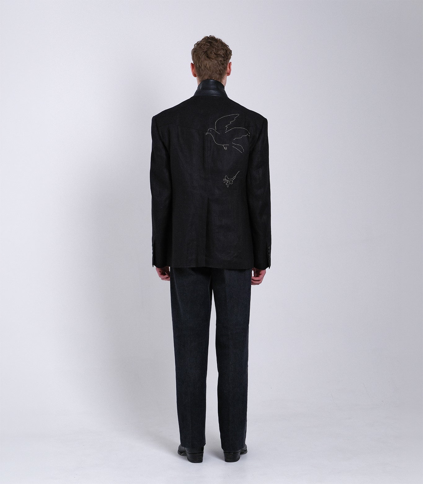 SCULPTURE JACKET - BLACK LINEN(EMBROIDERY) - TANAKA