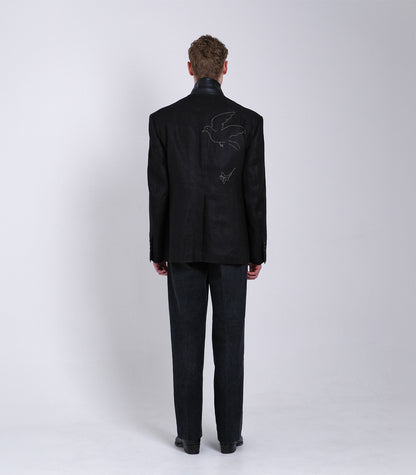 SCULPTURE JACKET - BLACK LINEN(EMBROIDERY) - TANAKA