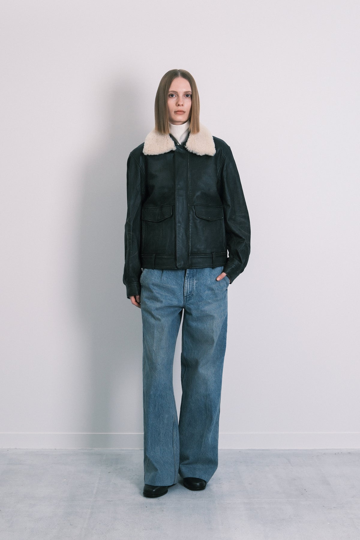 LEATHER FLIGHT JACKET - BLACK