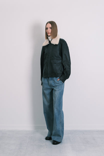 LEATHER FLIGHT JACKET - BLACK