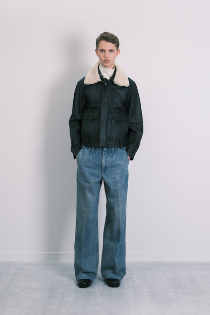 LEATHER FLIGHT JACKET - BLACK