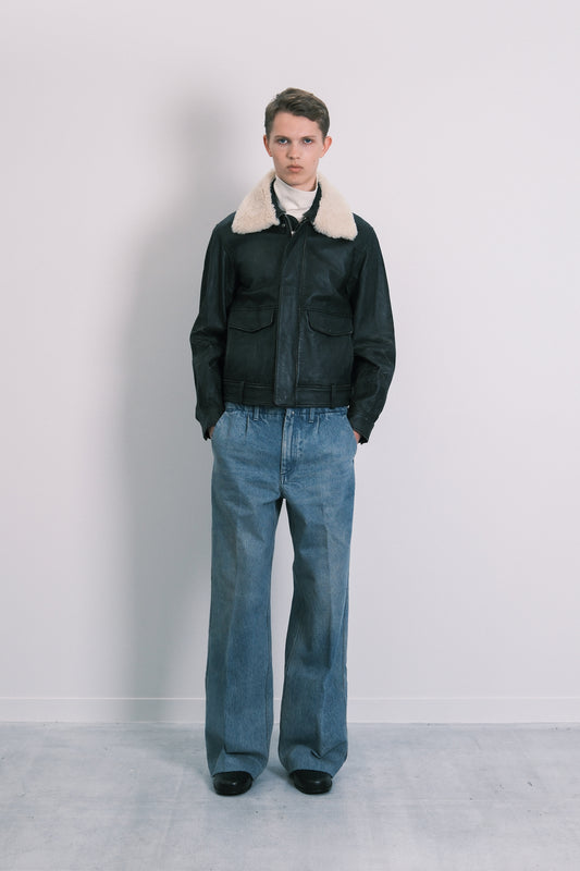 LEATHER FLIGHT JACKET - BLACK