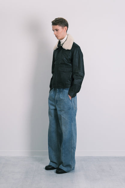 LEATHER FLIGHT JACKET - BLACK