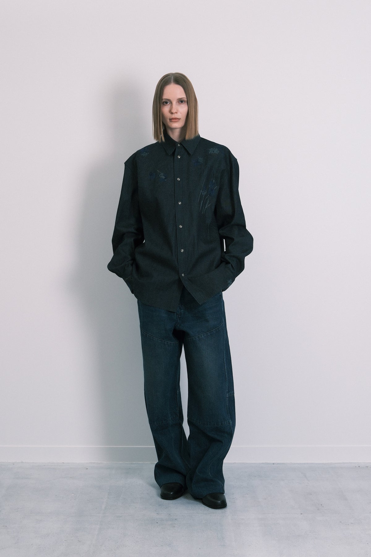 SHIFT WESTERN SHIRT - INDIGO BLUE(EMBROIDERY)