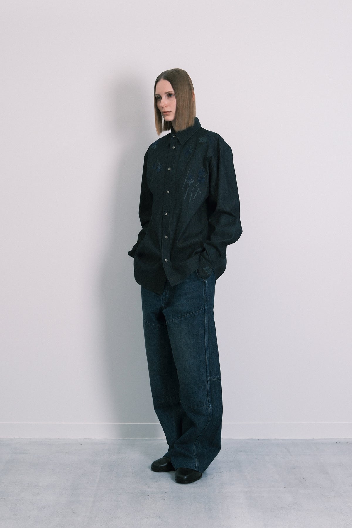 SHIFT WESTERN SHIRT - INDIGO BLUE(EMBROIDERY)