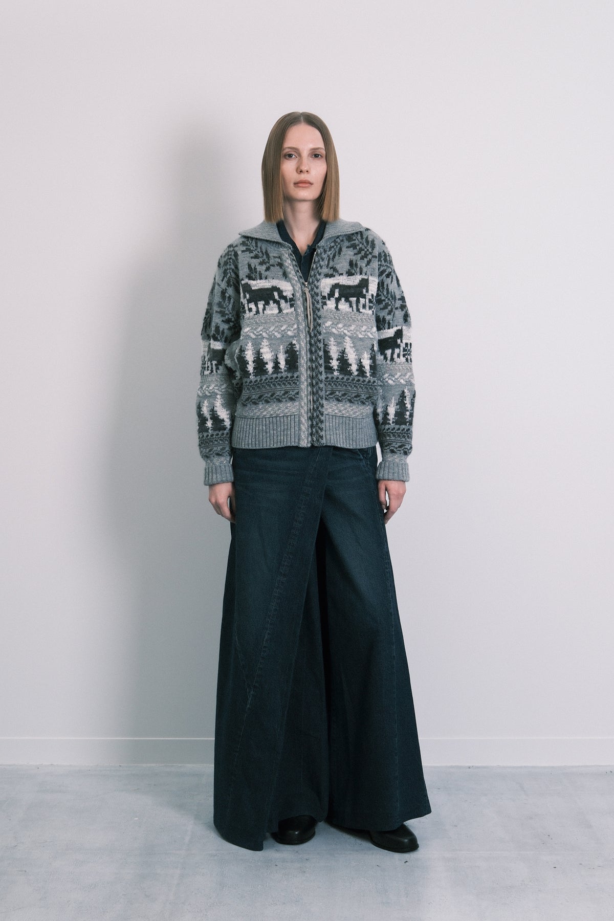 JACQUARD CARDIGAN - GRAY