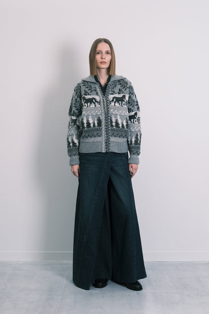 JACQUARD CARDIGAN - GRAY