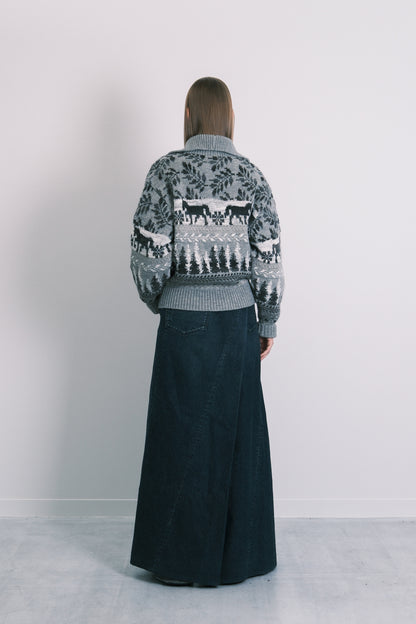 JACQUARD CARDIGAN - GRAY