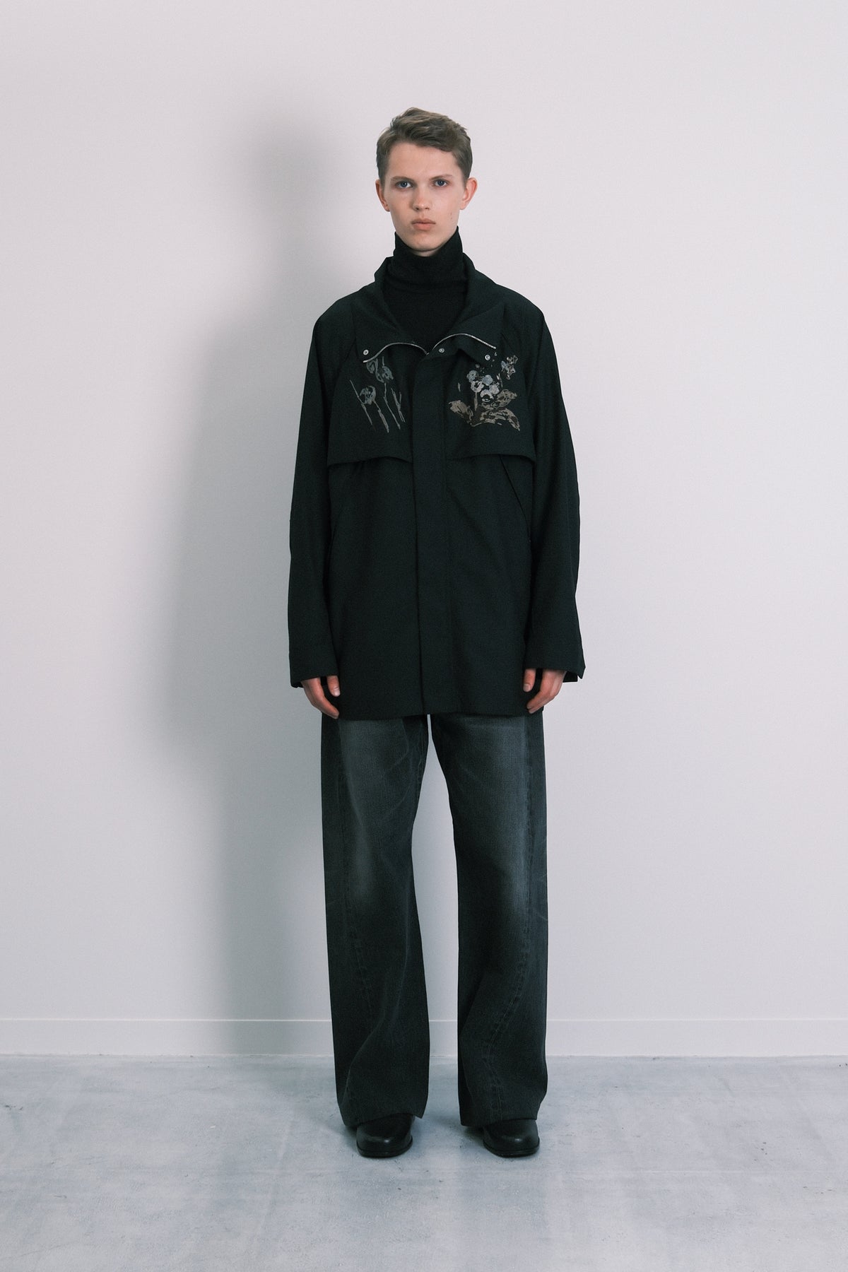 TRACK HALF COAT - BLACK(FLOWER)