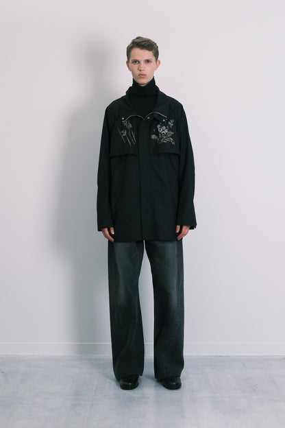 TRACK HALF COAT - BLACK(FLOWER)