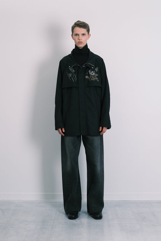 TRACK HALF COAT - BLACK(FLOWER)
