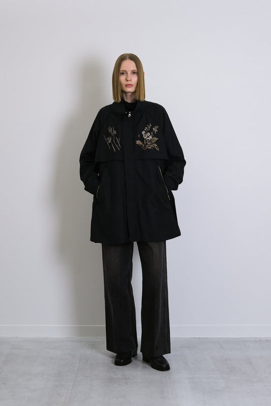 TRACK HALF COAT - BLACK(FLOWER)