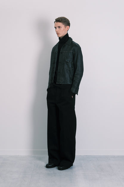 LEATHER JEAN JACKET - BLACK