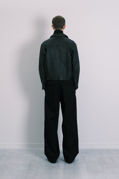 LEATHER JEAN JACKET - BLACK