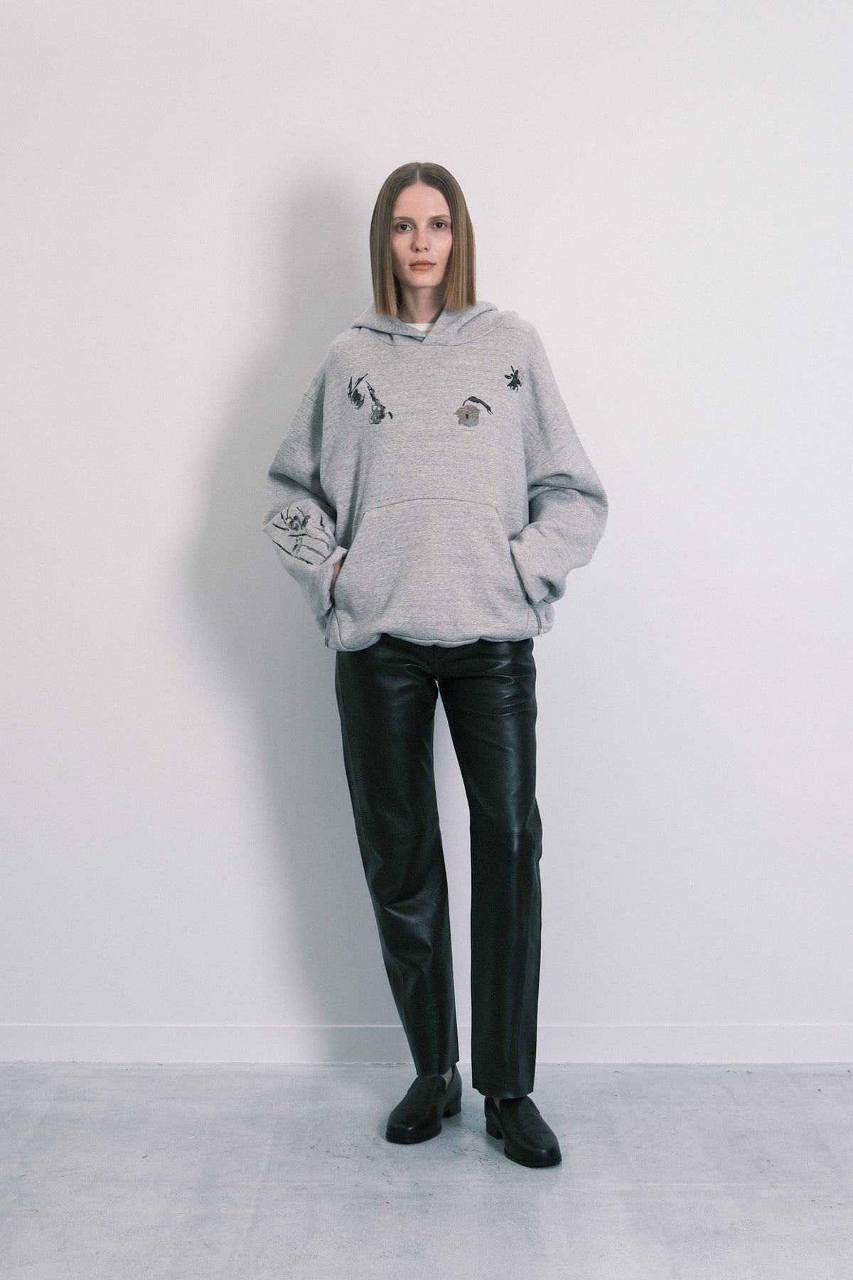 THE SWEAT HOODIE - HEATHER GRAY(FLOWER) - TANAKA