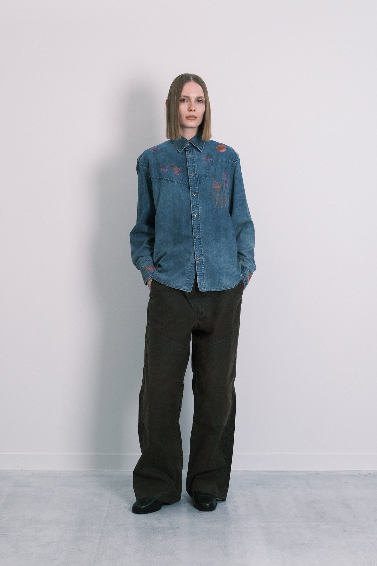 SHIFT WESTERN SHIRT - DUSTY BLUE(EMBROIDERY)