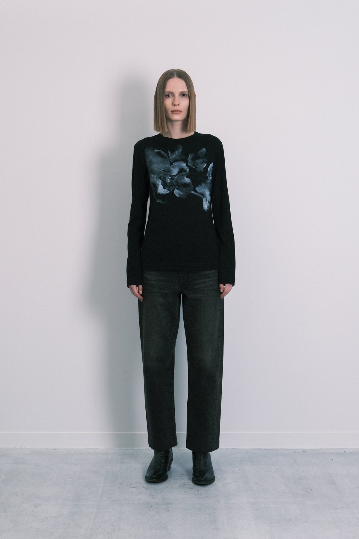 LONG SLEEVE TEE - BLACK(FLOWER)