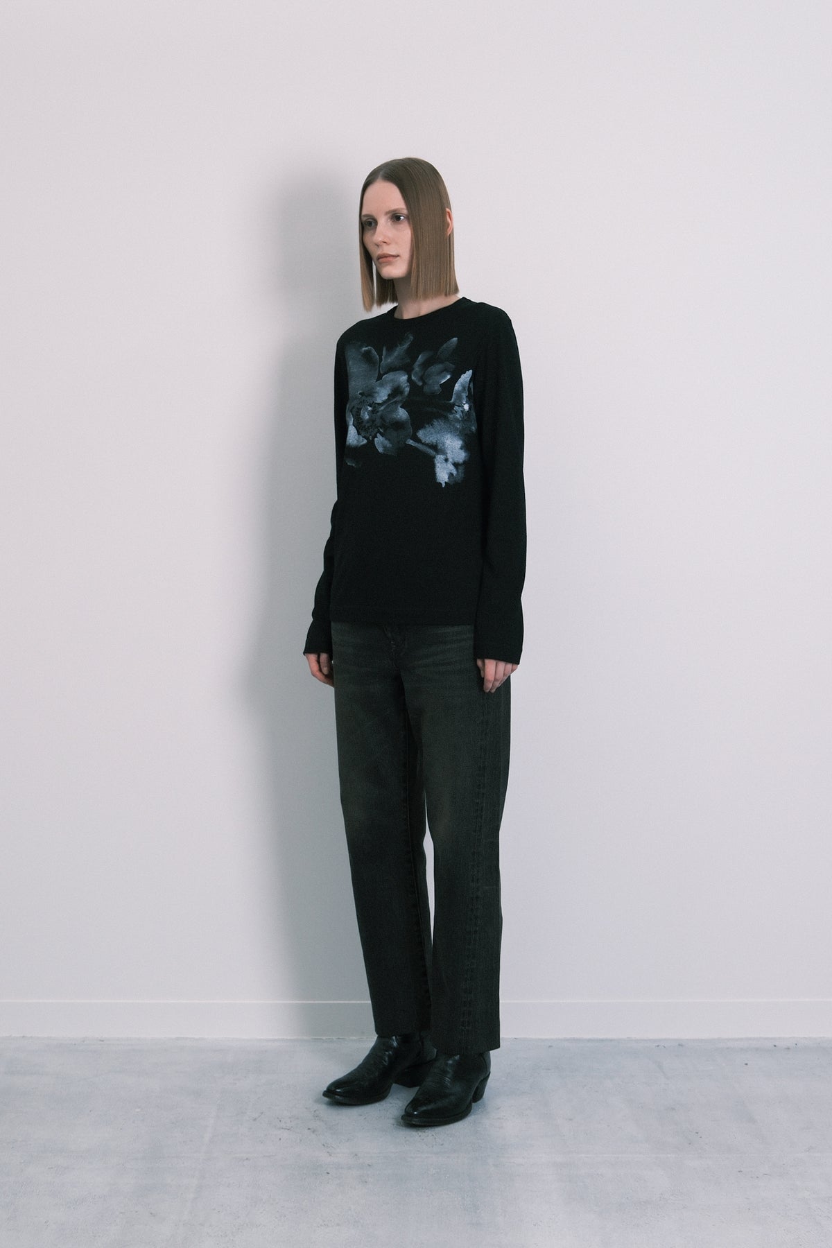 LONG SLEEVE TEE - BLACK(FLOWER)