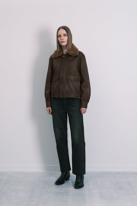 LEATHER FLIGHT JACKET - BROWN