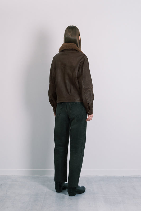 LEATHER FLIGHT JACKET - BROWN