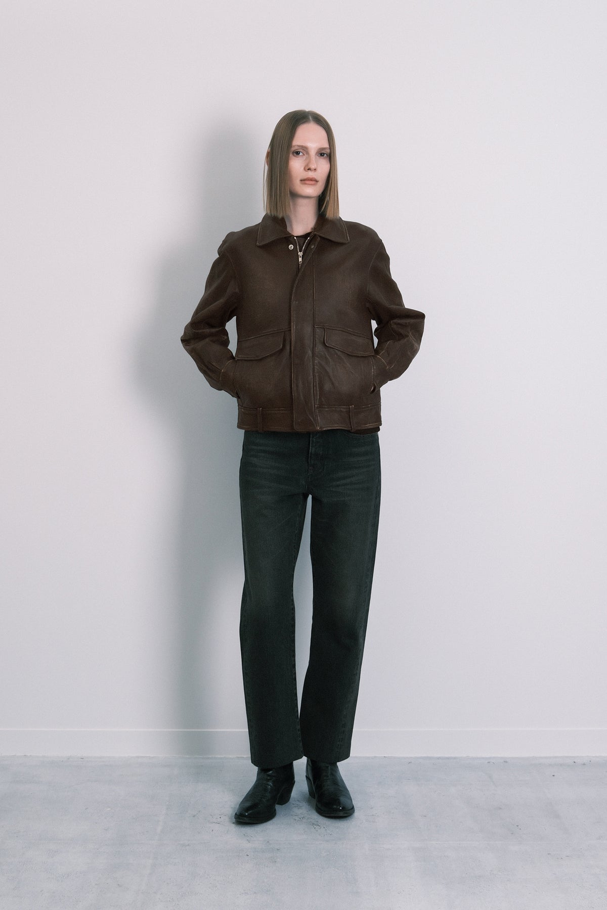 LEATHER FLIGHT JACKET - BROWN