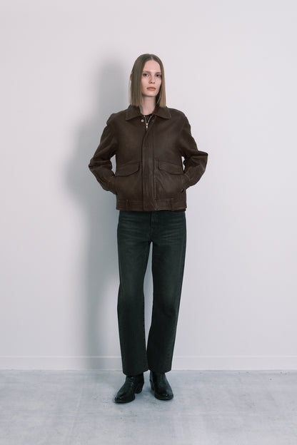 LEATHER FLIGHT JACKET - BROWN