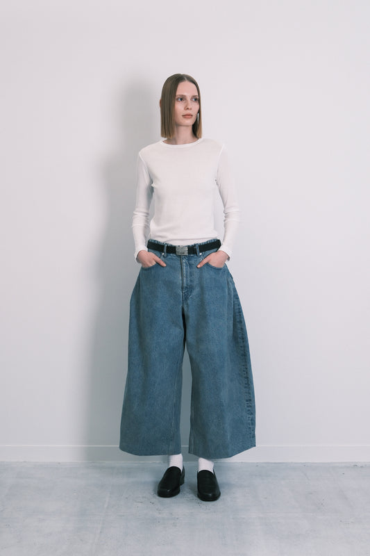 WIDE CROPPED JEANS - DUSTY BLUE