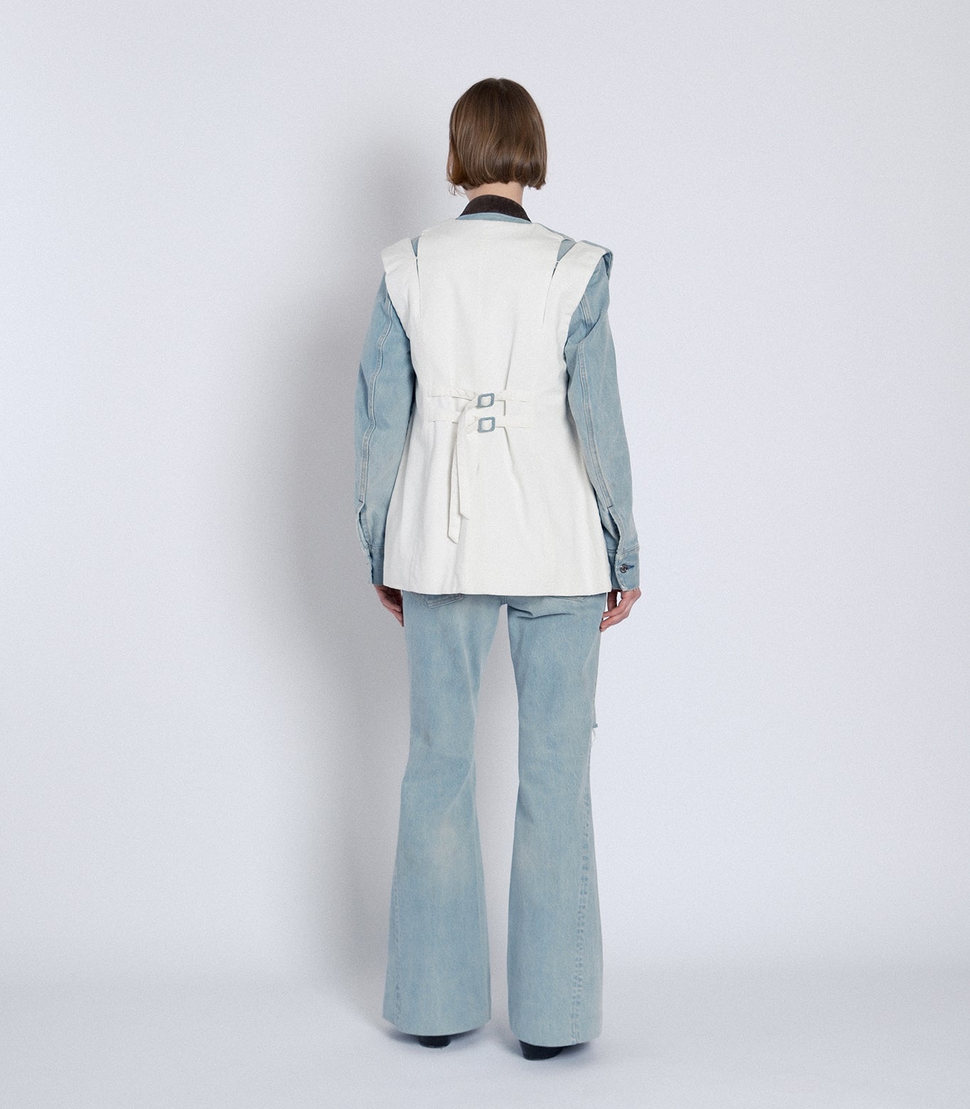 SLIT TAILORED VEST -  ASH BLUE