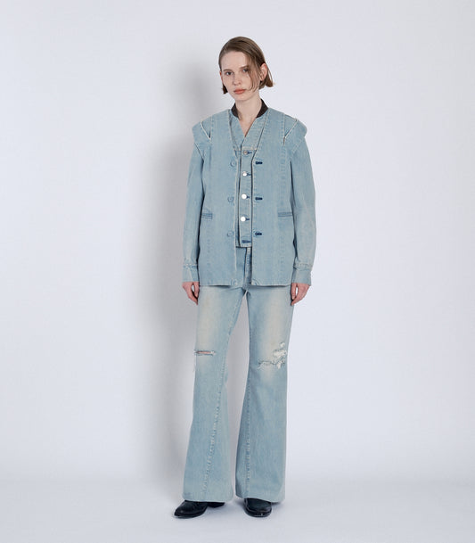 SLIT TAILORED VEST -  ASH BLUE