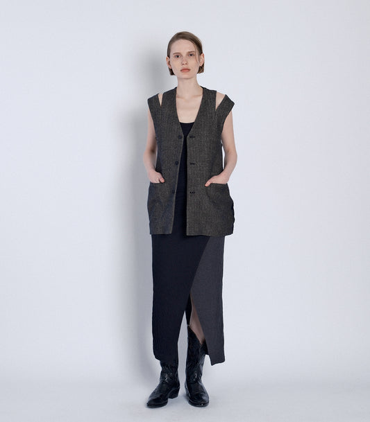 SLIT TAILORED VEST -  HERRINGBONE