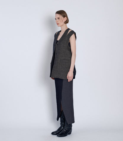 SLIT TAILORED VEST -  HERRINGBONE - TANAKA