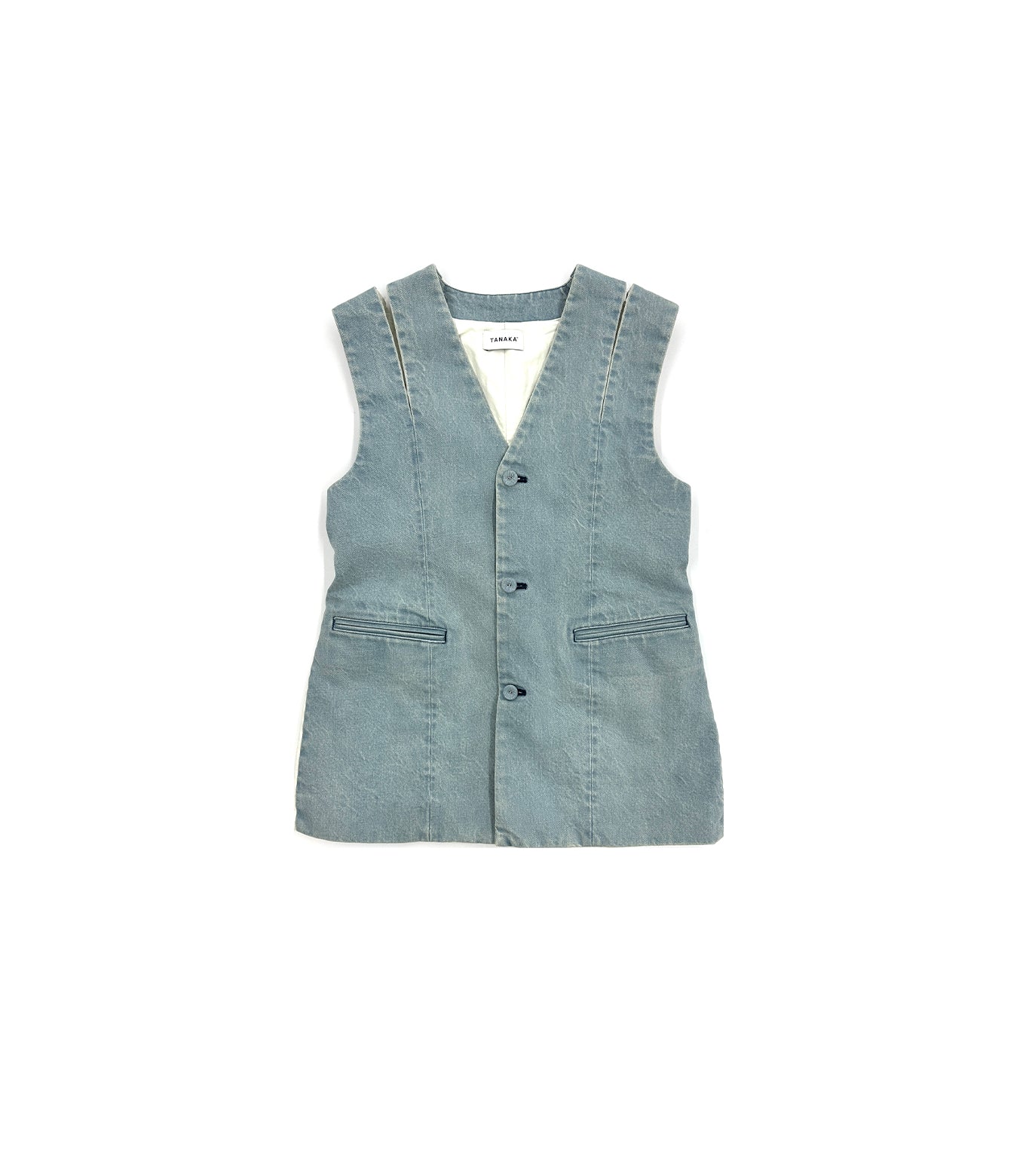 SLIT TAILORED VEST -  ASH BLUE