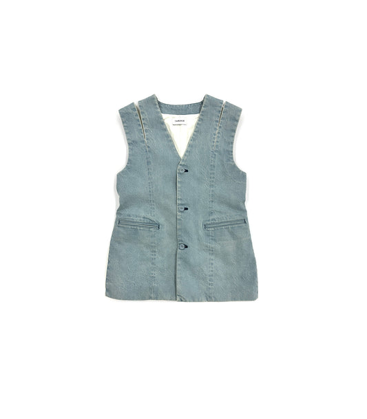 SLIT TAILORED VEST -  ASH BLUE