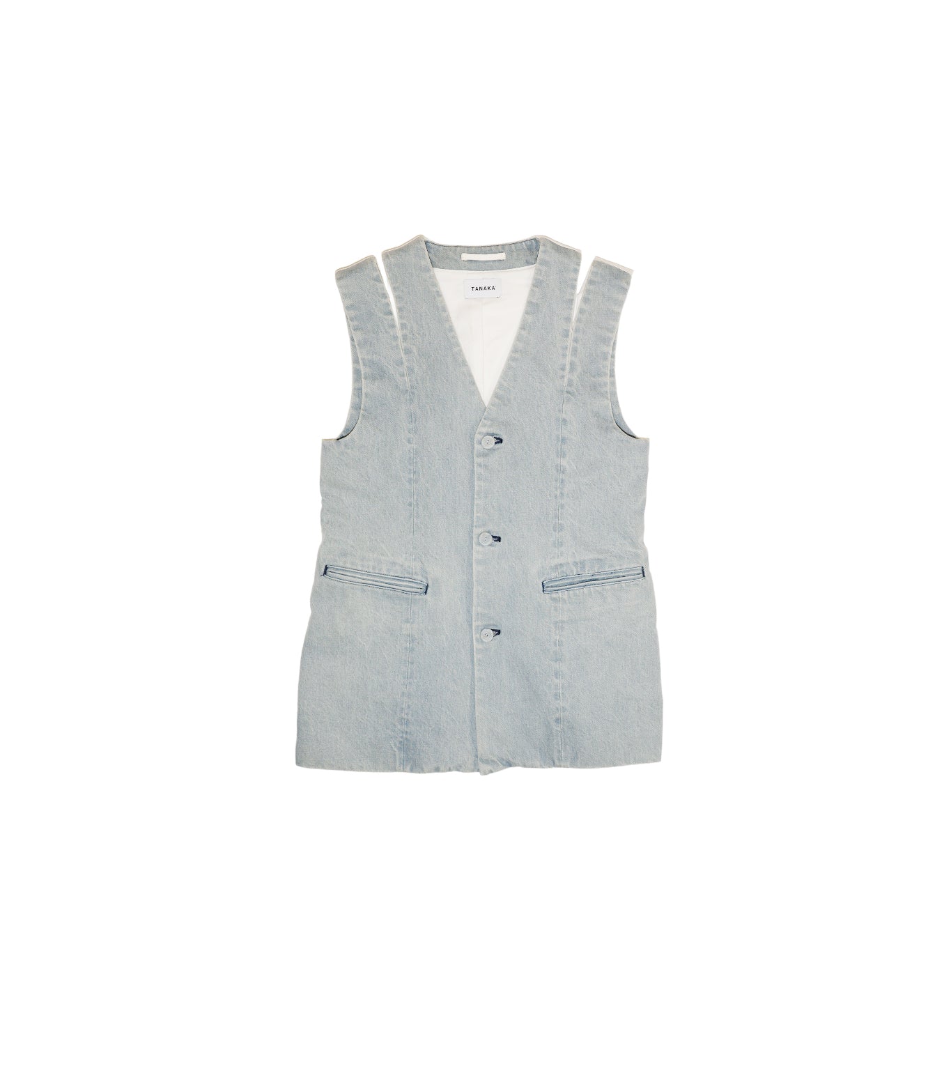 SLIT TAILORED VEST -  ASH BLUE