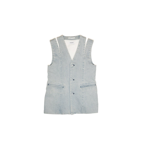 SLIT TAILORED VEST -  ASH BLUE