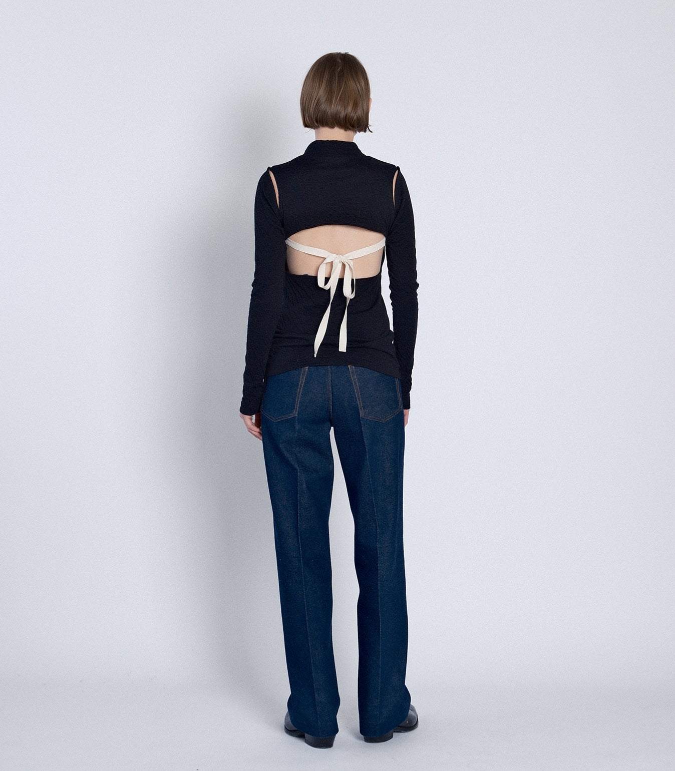 HIGH-NECK JERSEY TOP -  BLACK