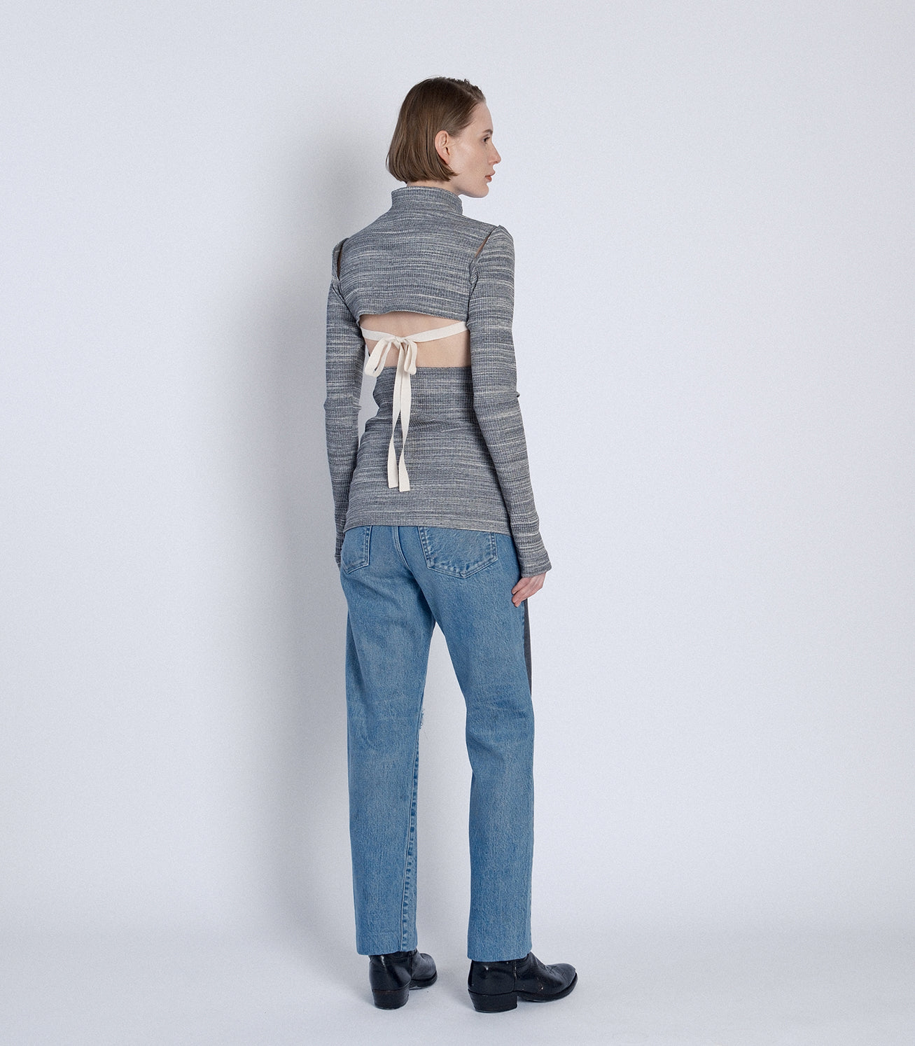 HIGH-NECK JERSEY TOP -  MARBLE GRAY