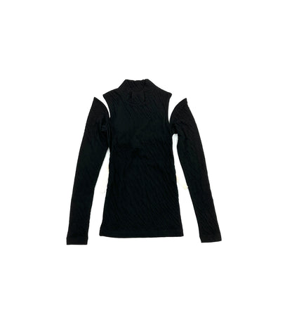 HIGH-NECK JERSEY TOP -  BLACK - TANAKA