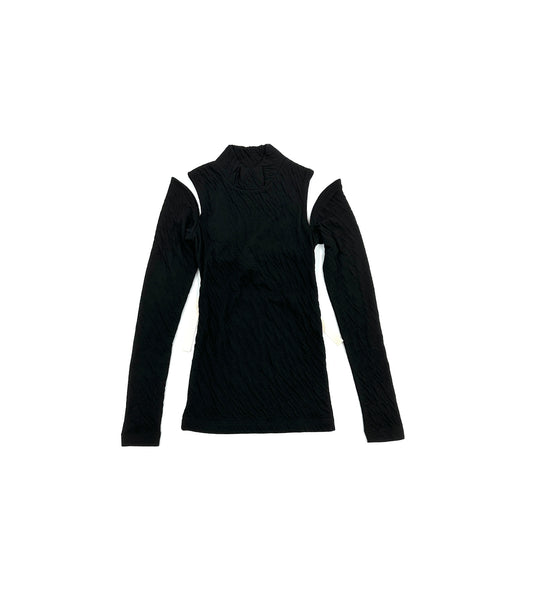 HIGH-NECK JERSEY TOP -  BLACK