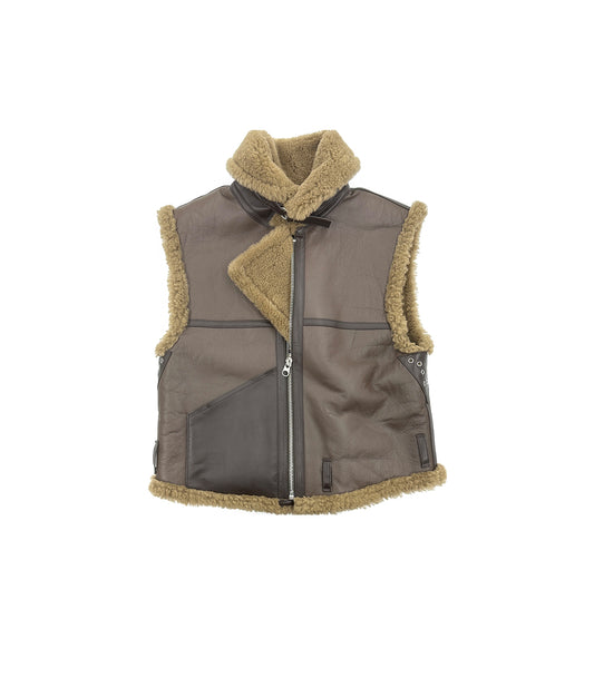 SHEARLING VEST - BROWN
