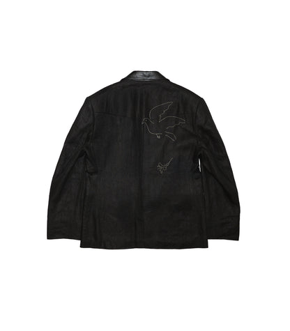 SCULPTURE JACKET - BLACK LINEN(EMBROIDERY) - TANAKA