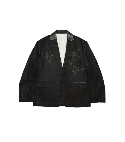 SCULPTURE JACKET - BLACK LINEN(EMBROIDERY) - TANAKA