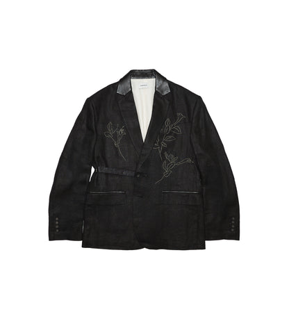 SCULPTURE JACKET - BLACK LINEN(EMBROIDERY) - TANAKA