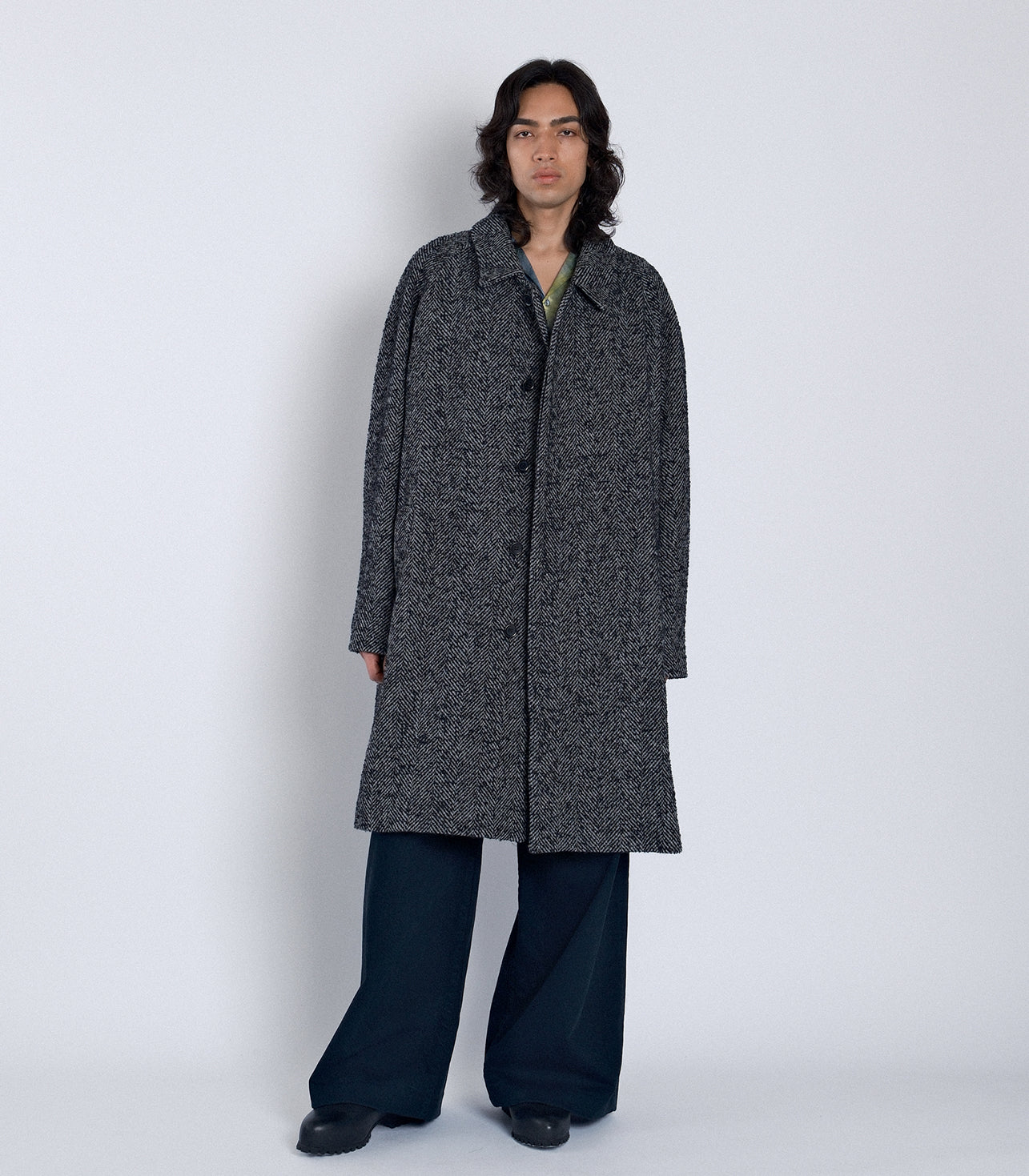 HOODED COAT - HERRINGBONE