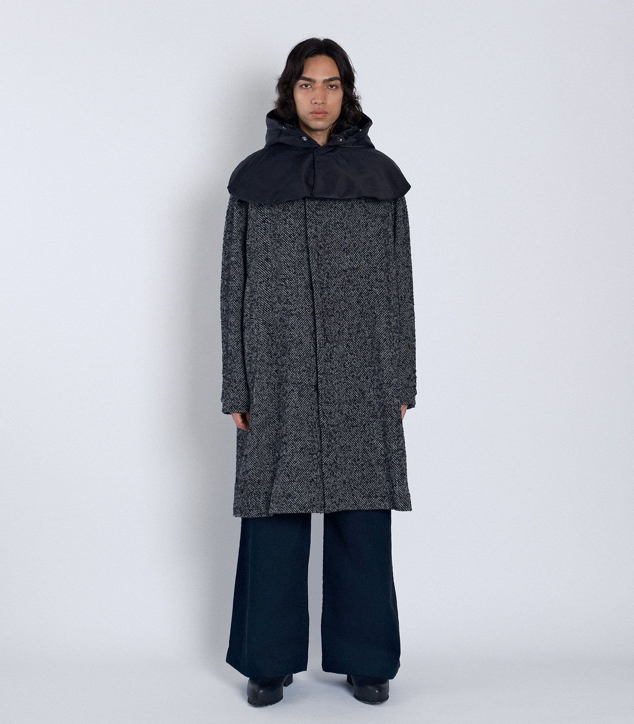 HOODED COAT - HERRINGBONE