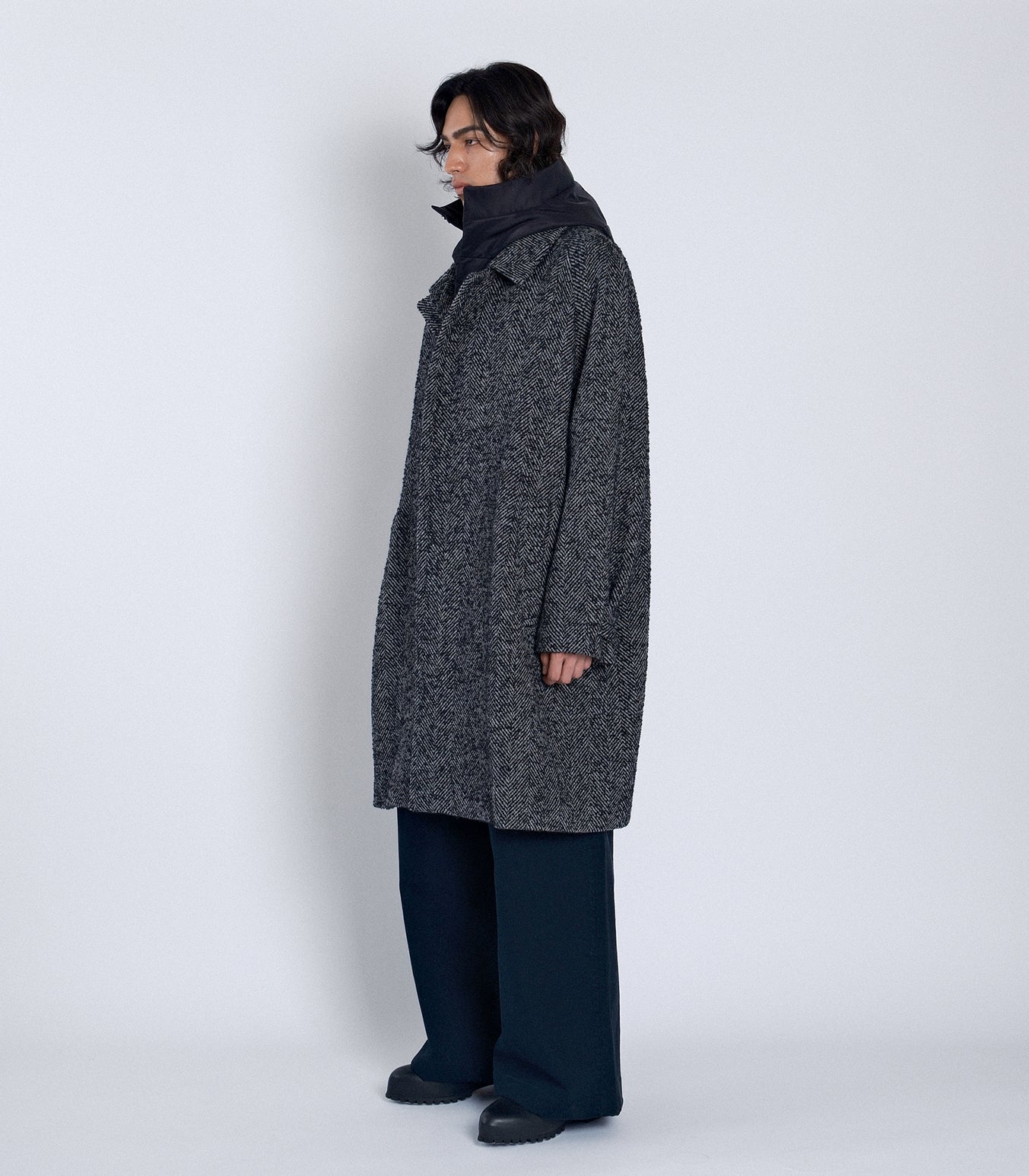 HOODED COAT - HERRINGBONE